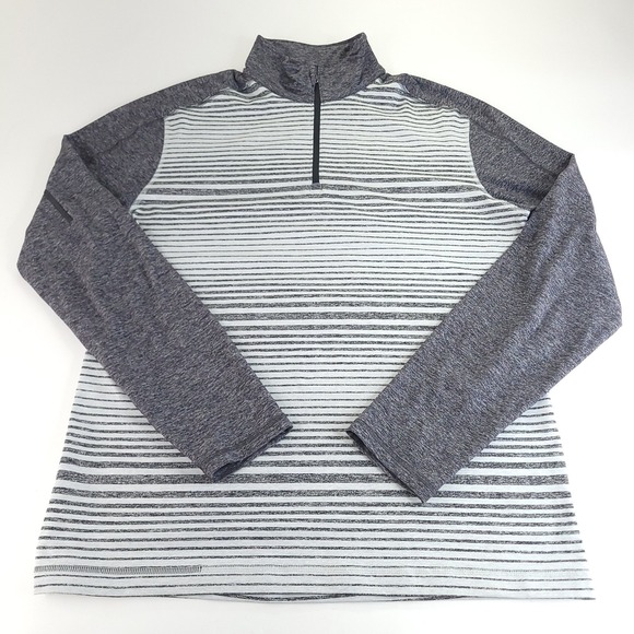 lululemon athletica Other - Lululemon Shirt Mens XL Gray White Striped Quarter Zip Raglan Sleeve Pullover